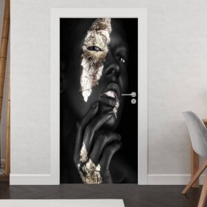 Woman Gold Art Photography Door Sticker Peel & Stick Vinyl Door Wrap Art Décor