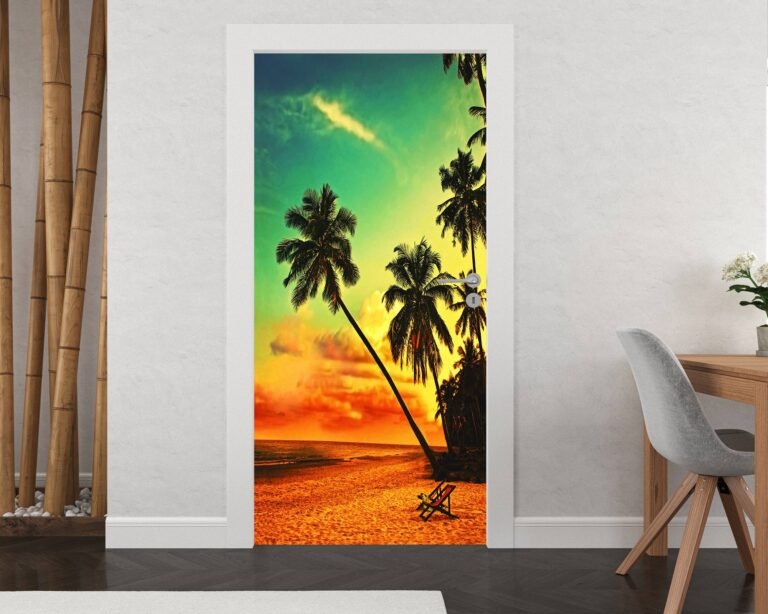 Magic Beach with Palms Door Sticker Self Adhesive Vinyl Sticker Art Decor