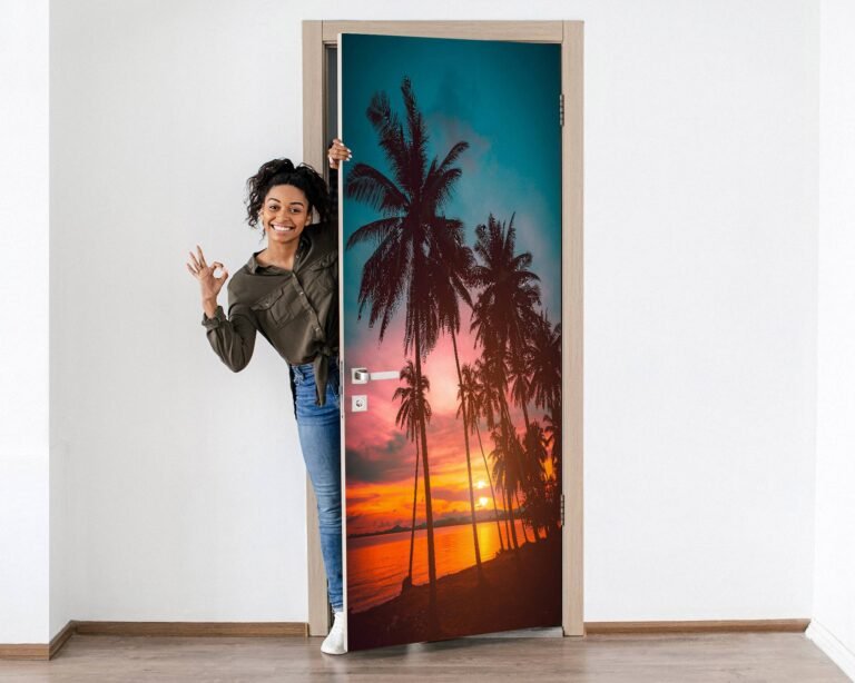 Sunset in Paradise Door Sticker Peel & Stick Vinyl Door Wrap Art Décor