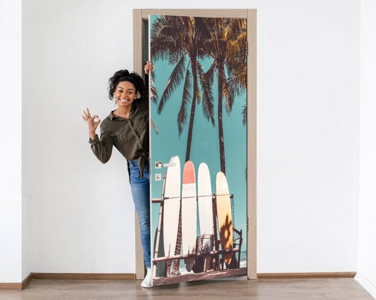 Windsurf Boards on the Beach Door Sticker Peel & Stick Vinyl Door Wrap Art Décor