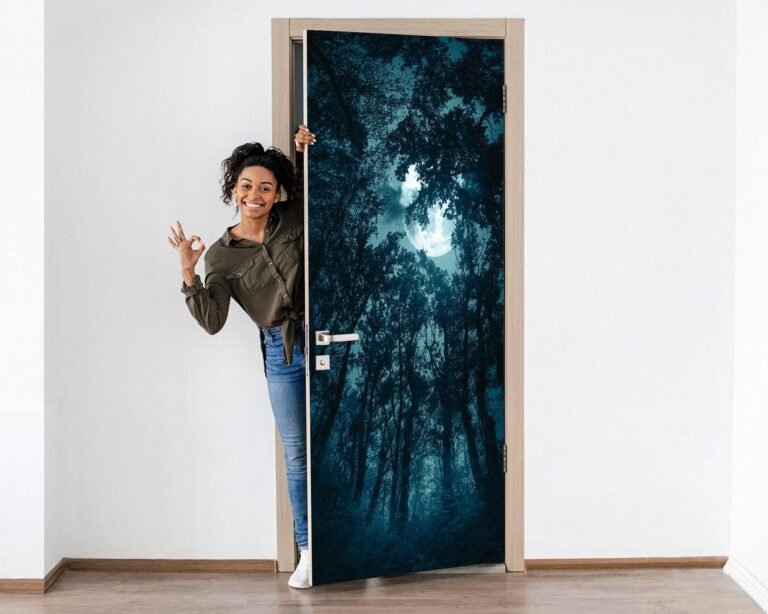 Full Moon over the Forest Door Sticker Peel & Stick Vinyl Door Wrap Art Décor