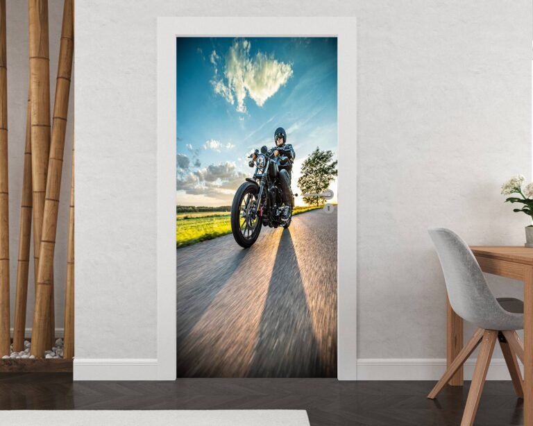 Motocyclist on the Road Hobby Door Sticker Peel & Stick Vinyl Door Wrap Art Décor