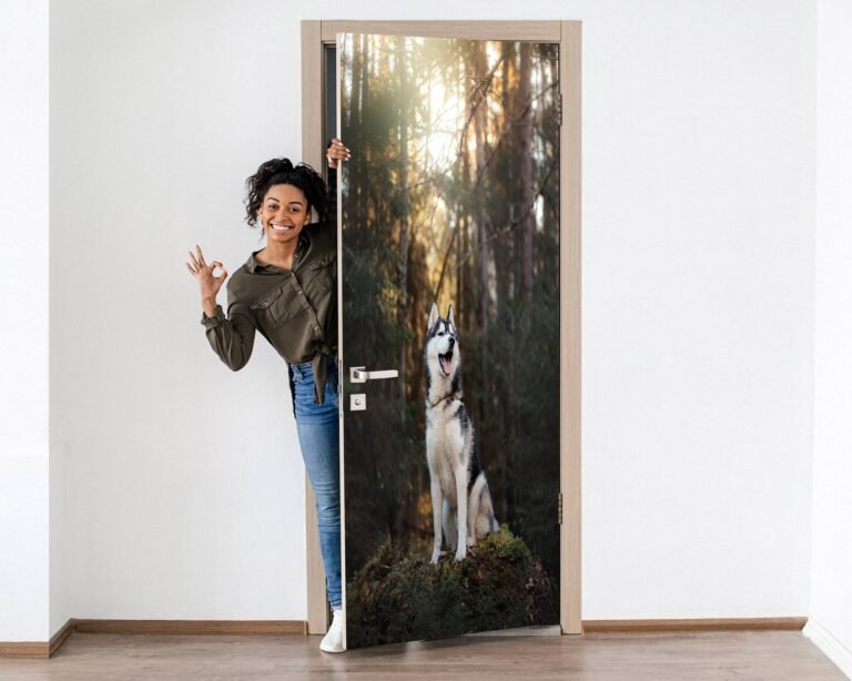 Husky In the Forest Door Sticker Peel & Stick Vinyl Door Wrap Art Décor