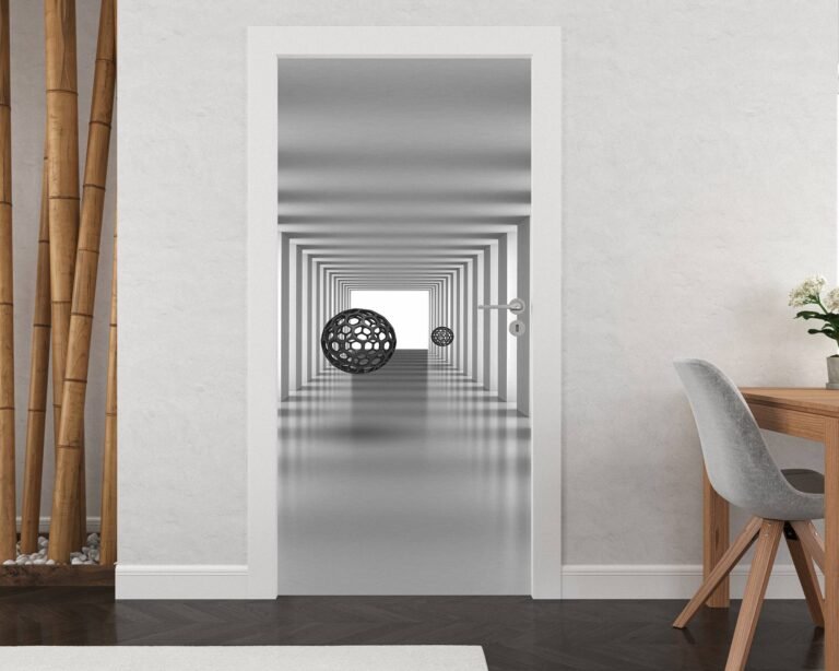 Silver Tunnel with Columns Door Sticker Peel & Stick Vinyl Door Wrap Art Décor