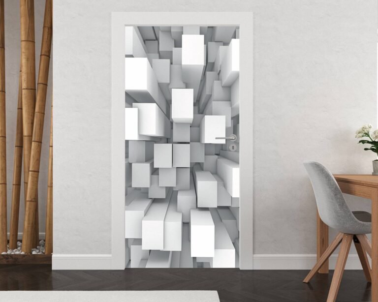 Abstract 3D Blocks Door Sticker Peel & Stick Vinyl Door Wrap Art Décor