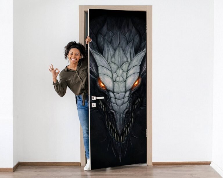 Dark Dragon Door Sticker Peel & Stick Vinyl Door Wrap Art Décor