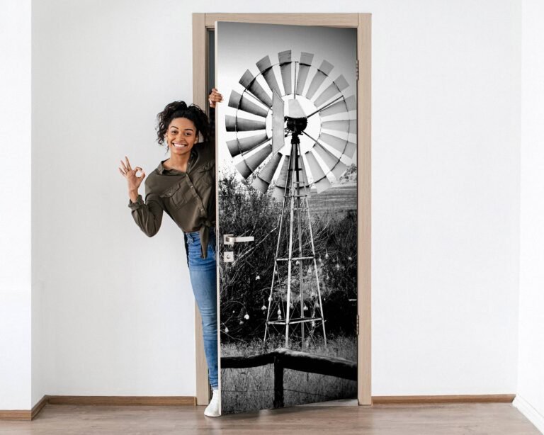 Windmill Scenery Door Sticker Peel & Stick Vinyl Door Wrap Art Décor