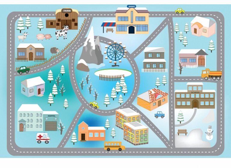 Winter Road Map For Kids Table Wrap Sticker Laminated Vinyl Cover Self-Adhesive for Desk and Tables