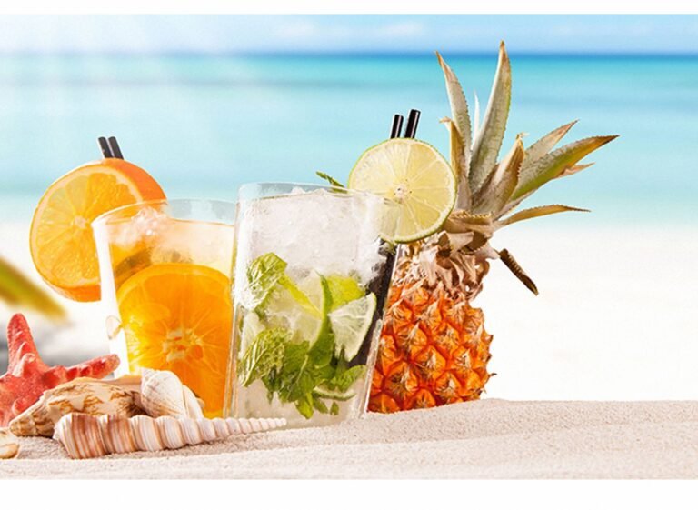 Fresh Beach Drinks Table Wrap Sticker Laminated Vinyl Cover Self-Adhesive for Desk and Tables