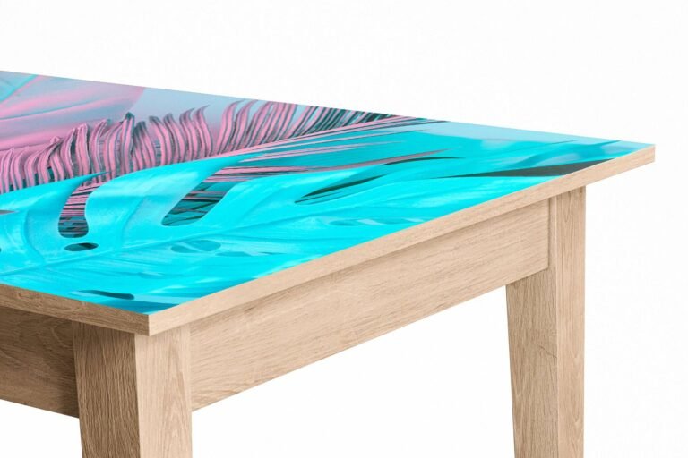 Pink and Blue Monstera Table Wrap Sticker Laminated Vinyl Cover Self-Adhesive for Desk and Tables