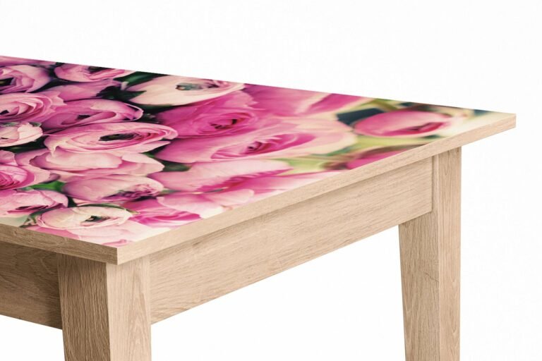 Blooming Peonies Flower Table Wrap Sticker Laminated Vinyl Cover Self-Adhesive for Desk and Tables