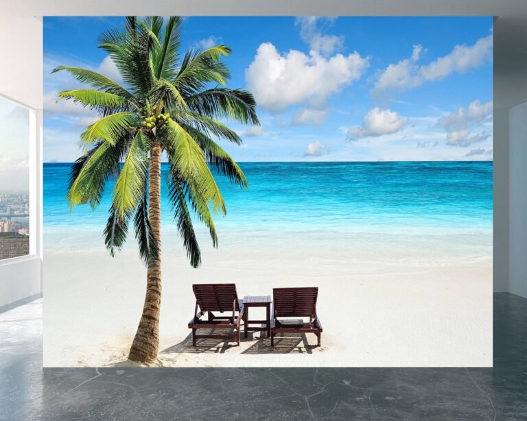 Relaxing Beach & Palma View Wallpaper Photo Wall Mural Wall UV Print Decal Wall Art Décor