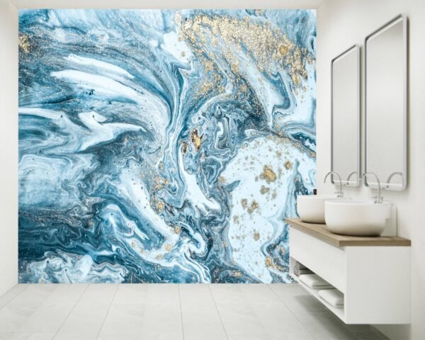 Blue & Gold Marble Effect Wallpaper Photo Wall Mural Wall UV Print Decal Wall Art Décor