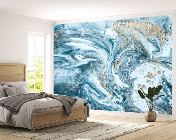 Blue & Gold Marble Effect Wallpaper Photo Wall Mural Wall UV Print Decal Wall Art Décor