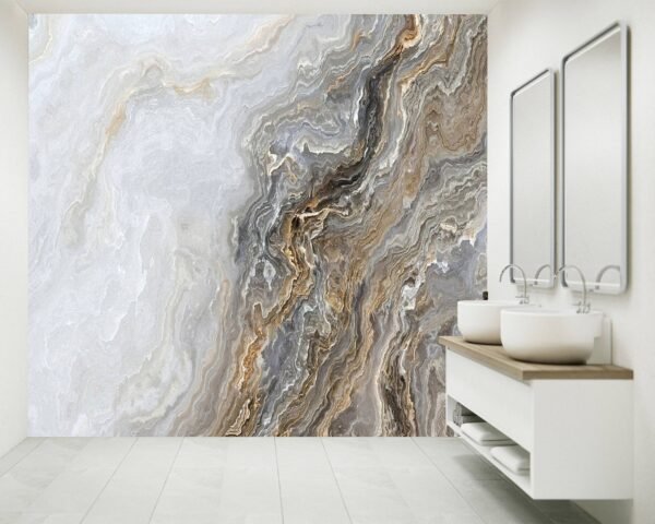 Peel and Stick Grey Wall Mural - Removable Wallpaper for Bedroom with Modern Marble Wall Design