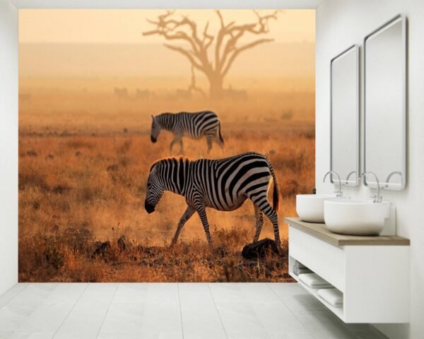 Zebra on Safari Landscape Wallpaper Photo Wall Mural Wall UV Print Decal Wall Art Décor
