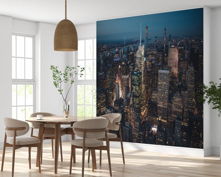 Vibrant New York City night with Empire State Building on vinyl mural