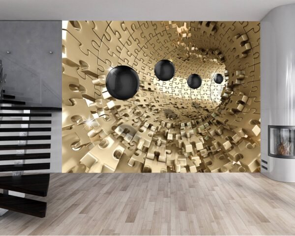 3D Golden Tunnel with balls Wallpaper Photo Wall Mural Wall UV Print Decal Wall Art Décor