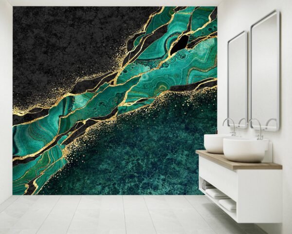 Green Marble with Gold Wallpaper Photo Wall Mural Wall UV Print Decal Wall Art Décor