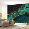 Green Marble with Gold Wallpaper Photo Wall Mural Wall UV Print Decal Wall Art Décor