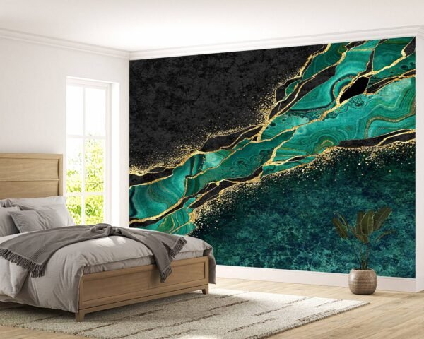 Green Marble with Gold Wallpaper Photo Wall Mural Wall UV Print Decal Wall Art Décor