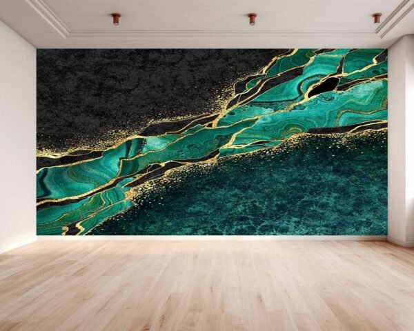 Green Marble with Gold Wallpaper Photo Wall Mural Wall UV Print Decal Wall Art Décor