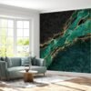 Green Marble with Gold Wallpaper Photo Wall Mural Wall UV Print Decal Wall Art Décor