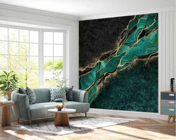 Green Marble with Gold Wallpaper Photo Wall Mural Wall UV Print Decal Wall Art Décor