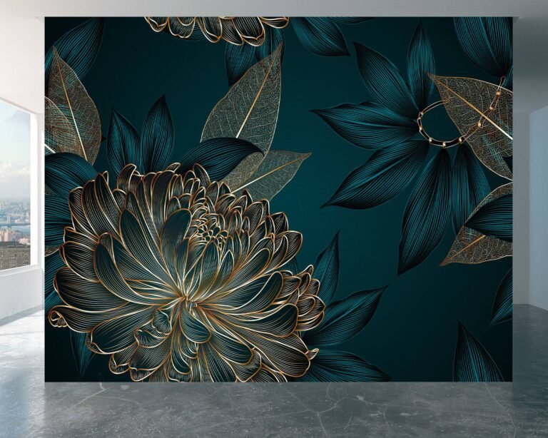 Elegant chrysanthemums flowers design on bedroom wall mural.