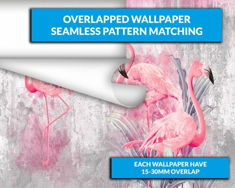 Exotic pink flamingos on concrete background wall mural