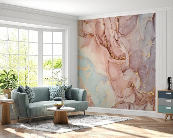 Soft pink hues in Marble Wallpaper, perfect for designer home aesthetics.