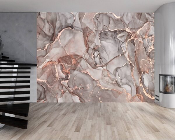 Trendsetting Hallway Wallpaper in pink marble, for a refined interior design.