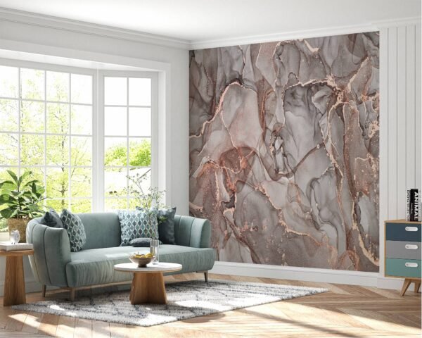 Soft-hued Designer Pink Marble Wallpaper, perfect for hallway elegance.