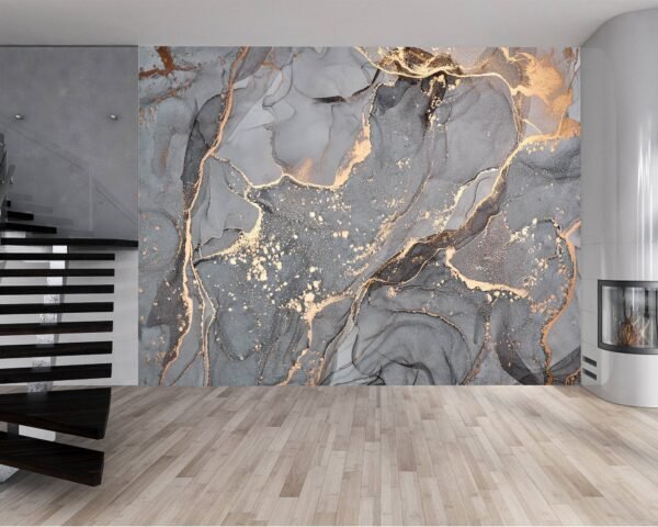 Timeless Grey Marble Wallpaper, creating a sophisticated backdrop in living rooms.