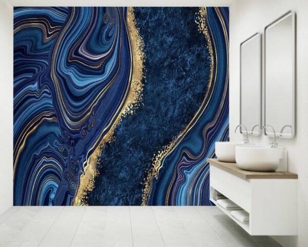 Navy Marble Wallpaper - Peel and Stick Wallpaper, Office Wall Decor, Marble Wall Design, Wall Decor, Removable Wallpaper