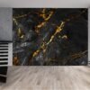 Bedroom Wall Elegance redefined with Luxurious Black Marble Wallpaper.