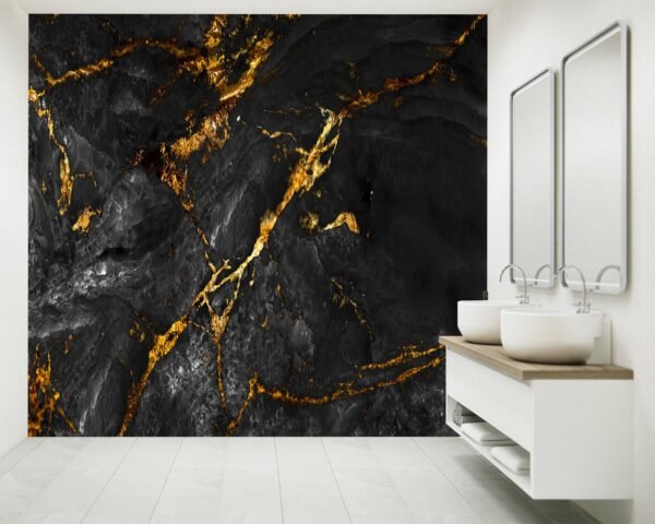 Black Marble Wallpaper - Peel and Stick Wallpaper, Office Wall Art, Marble Wall Design, Wall Decor, Removable Wallpaper