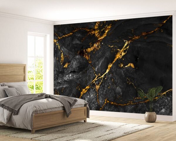 Black Marble Wallpaper - Peel and Stick Wallpaper, Office Wall Art, Marble Wall Design, Wall Decor, Removable Wallpaper