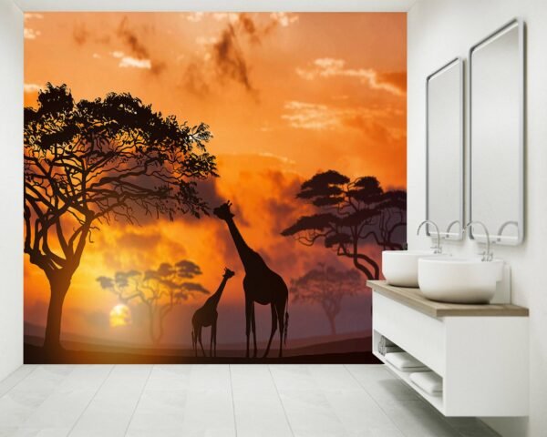 African Giraffe Scene Wallpaper Photo Wall Mural Wall UV Print Decal Wall Art Décor