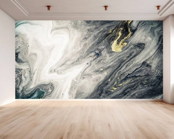 Silver Gold Wall Art - Peel and Stick Wallpaper, Bedroom Wall Mural, Marble Wall Design, Wall Decoration, Removable Wallpaper