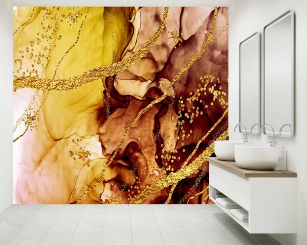 Yellow Marble Wallpaper - Self Adhesive Wallpaper, Office Wallpaper Design, Marble Wall Design, Wall Decor, Removable Wallpaper