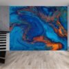 Blue and Orange Wallpaper - Peel and Stick Wallpaper, Office Wallpaper for Wall, Marble Wall Design, Wall Decoration, Removable Wallpaper