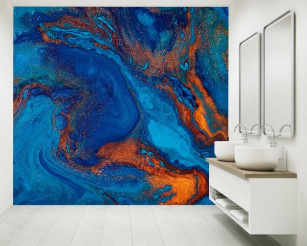 Blue and Orange Mix Marble Wallpaper Photo Wall Mural Wall UV Print Decal Wall Art Décor