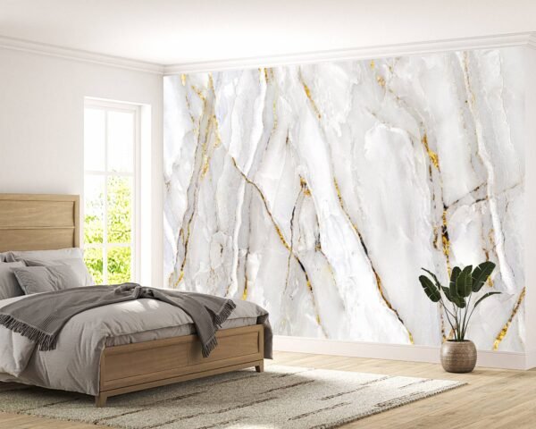 White and Gold Marble Wallpaper Photo Wall Mural Wall UV Print Decal Wall Art Décor