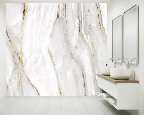 Gold and White Marble Wallpaper Photo Wall Mural Wall UV Print Decal Wall Art Décor