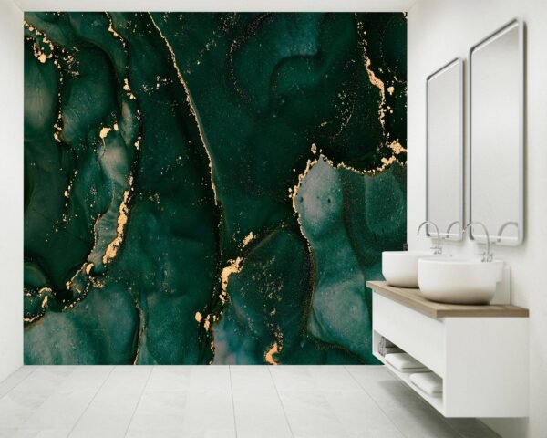 Gold and Green Abstract Marble Wallpaper Photo Wall Mural Wall UV Print Decal Wall Art Décor