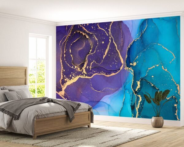 Abstract Marble Violet and Blue Wallpaper Photo Wall Mural Wall UV Print Decal Wall Art Décor