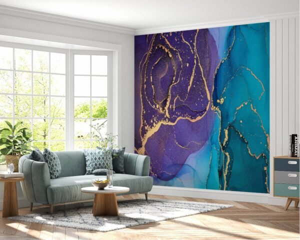 Abstract Marble Violet and Blue Wallpaper Photo Wall Mural Wall UV Print Decal Wall Art Décor