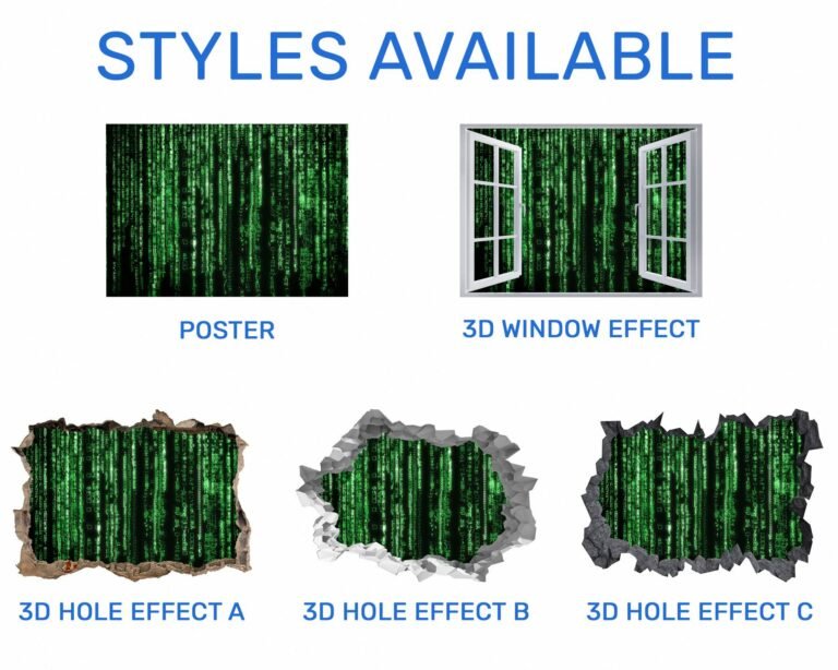 Matrix Wall Art - Self Adhesive Wall Sticker, Vinyl Wall Sticker, Computer Wall Decal, Wall Decor Home, Bedroom Wall Sticker, Removable Wall Sticker, Easy to Apply